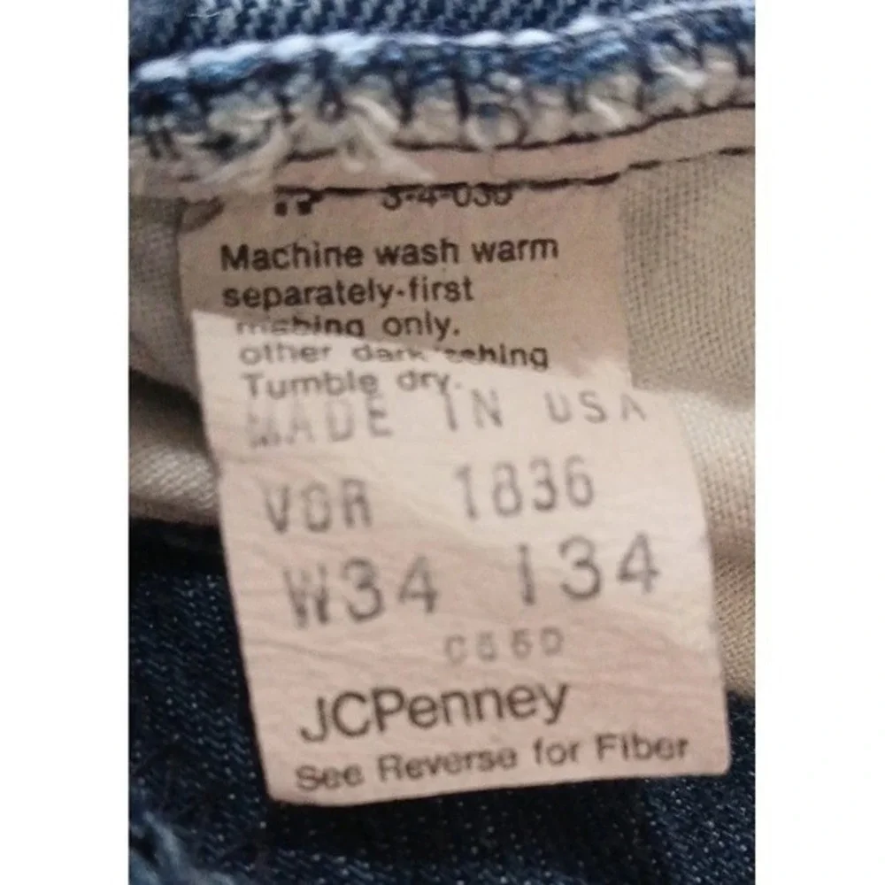 Vintage JCPenney Plain Pockets Mens 34x34 Dark‎ Wash Straight Leg Jeans USA Made